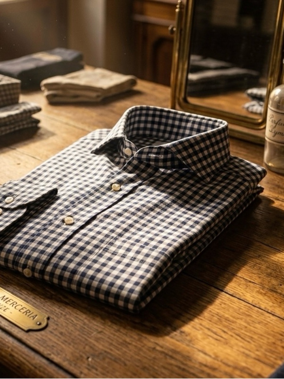 Eton Navy and White Gingham Button-Down Shirt
